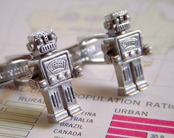 Robot Cufflinks Silver Men's Accessories & Gifts Geekery Retro Vintage Style Steampunk Cuff Links Originals From Cosmic Firefly