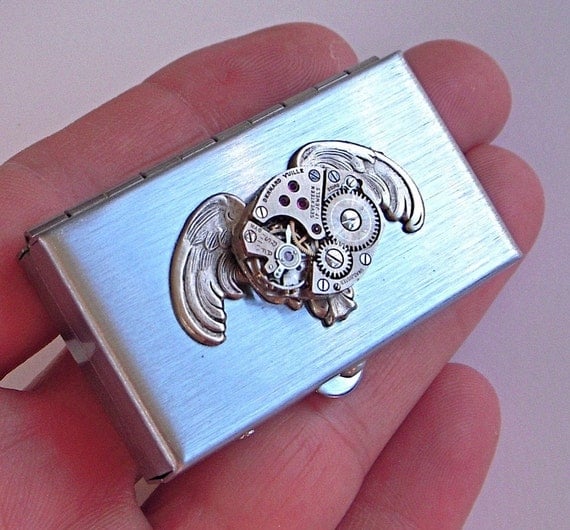 Steampunk Owl Pill Box Gothic Vintage Watch Movement Steampunk Pill Box Small Size Pill Case by CosmicFirefly steampunk buy now online