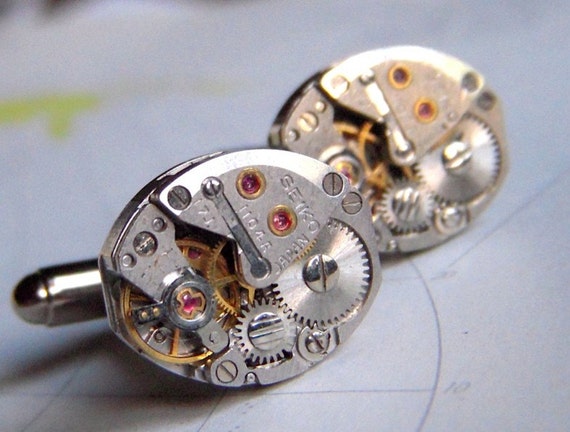 Men's Steampunk Cufflinks Tiniest Miniature Size Made From Vintage Seiko Japan Watch Movements Men's Cufflinks Men's Gifts by CosmicFirefly steampunk buy now online