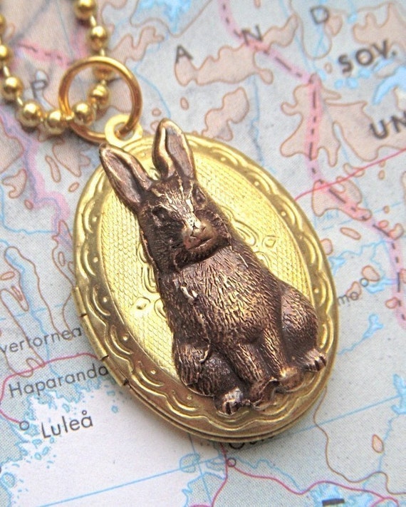 Rabbit Locket Vintage Locket Necklace Rabbit Necklace SUPER
