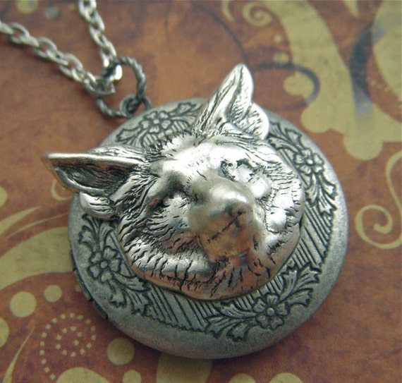 Fox Locket Necklace Rustic Fox Necklace Gothic Victorian Style Vintage Inspired Jewelry Antiqued Silver Finish