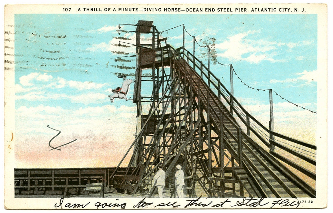 Set of 2 Diving Horse Attraction Steel Pier Atlantic City NJ