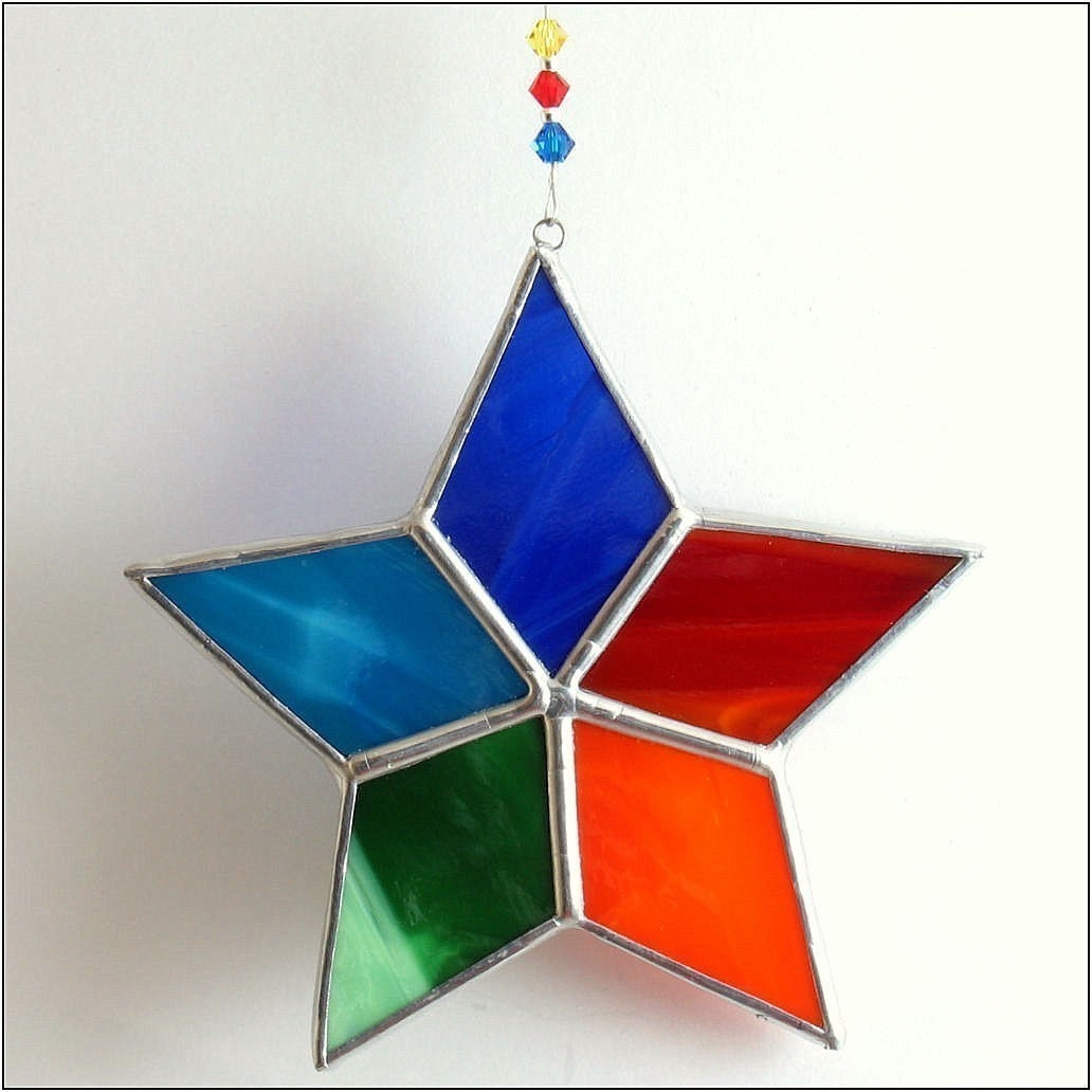 Rainbow Star Stained Glass Suncatcher Christmas Tree Ornament