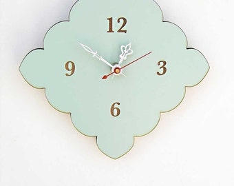 tiny scallop clock - kitchen clock - bathroom clock - vintage blue, red, birch