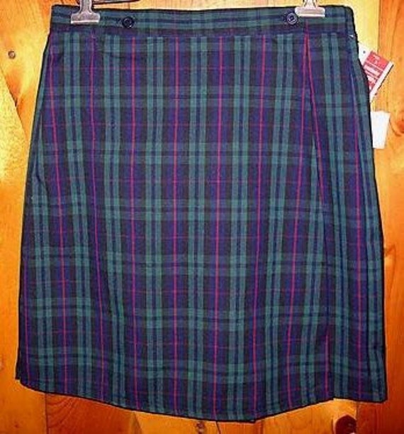 Vintage Plaid Skirt Catholic School Girl Uniform Wrap Skort Blue Green ...