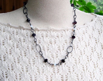 Wire Necklace: Cranberry Red and Opalite - Free Domestic Shipping