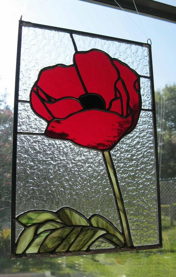 Stained Glass Panel Red Poppy