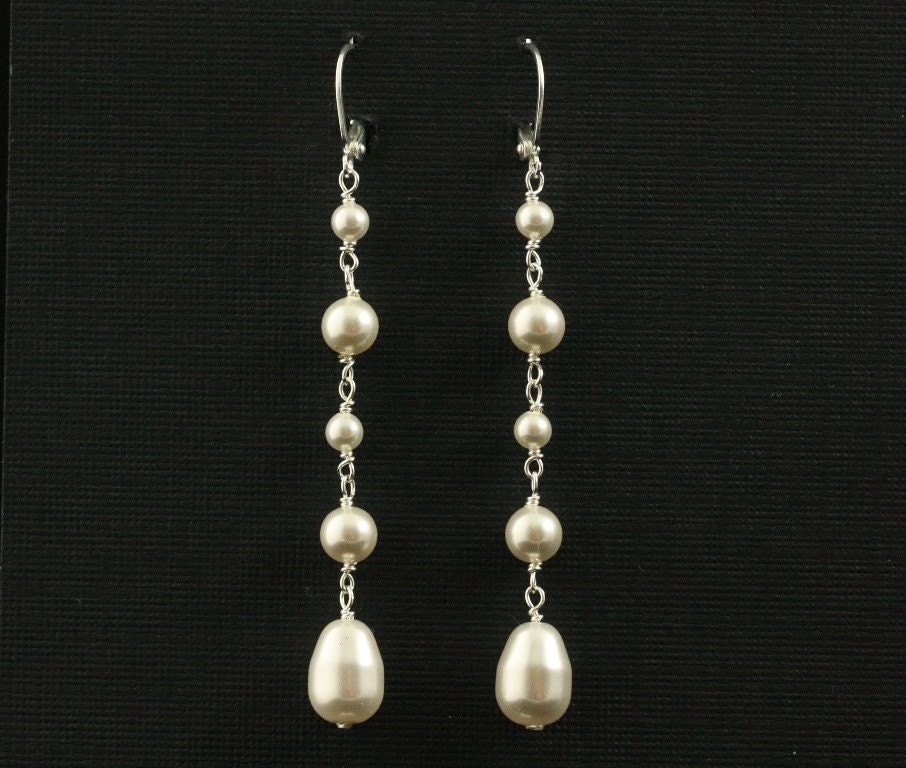 Long Pearl Earrings Pearl Bridal Earrings Swarovski