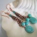 Handmade Jewelry Earrings Beaded Turquoise Copper Gemstone Crystal Chain Long Lightweight Cones Southwest...Copper Creek