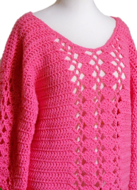 Pink Rose Sweater Women Pullover Crochet Sweater Plus Size