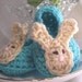 Bunny Booties Crochet Bunny Ears Baby Shoes Aqua Blue with Easter Bunny Applique Size 3 - 6 months Baby Blue Turquoise