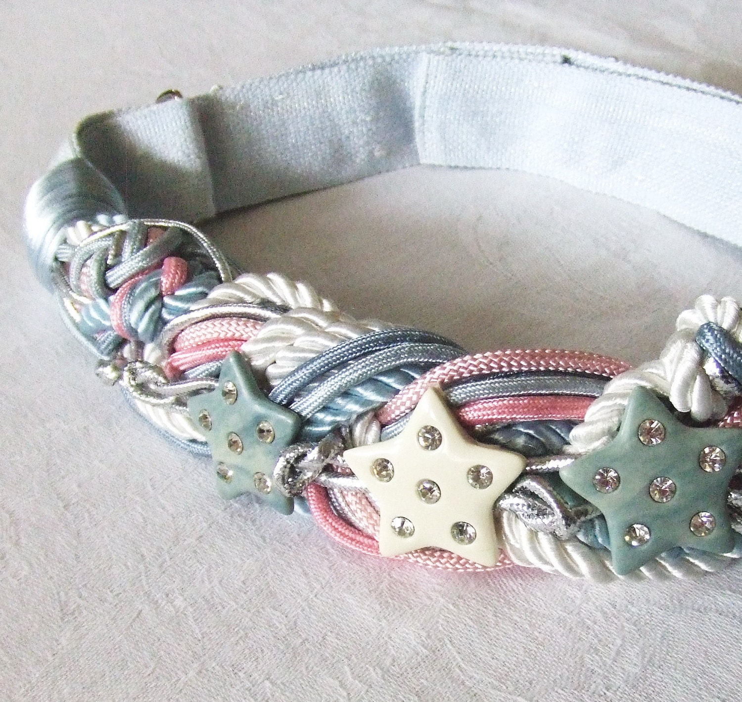 Braided Rope Belt Pastels Stars Rhinestones 1980s