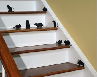 Halloween Decor Wall Decal Creepy Mice and Hole Stair Decal Repositionable Vinyl Silhouettes