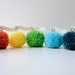 Colors of the rainbow yarn pom pom place card holders, place settings. Wedding decor, bridal decor