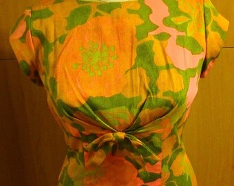 Hawaiian Wedding Dress with Train, Psychedellic Floral, Lauhala of Hawaii