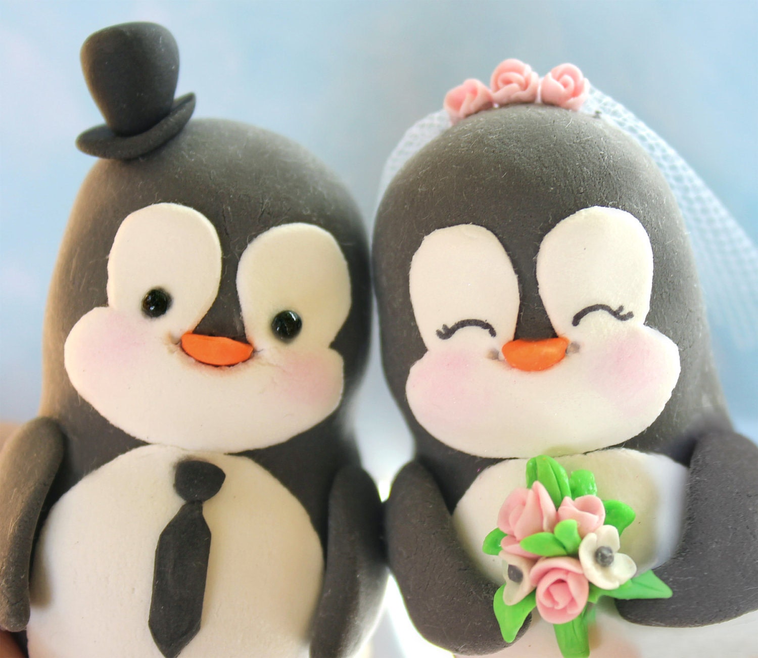 Custom wedding  cake  toppers  penguin  groom panda bride