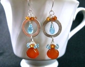 Chalcedony Cluster Earrings in Silver with Apatite & Hessonite Garnet