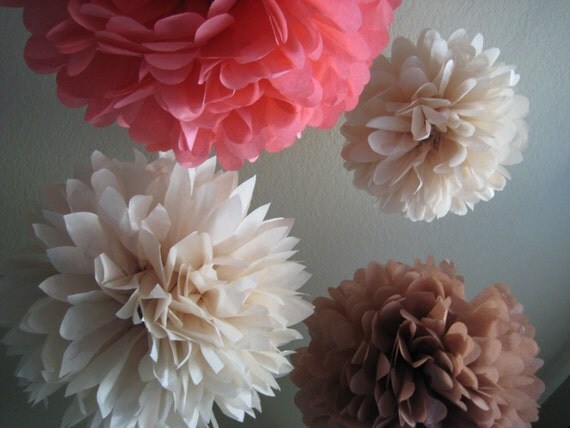 Girl Baby Shower - 5 Tissue Pom Poms Flower DIY Decor Kit - Frilly Paper Flowers - Portlandia Il_570xn