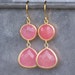 Sale! Faceted Rose Aventurine Framed in Gold with Gold French Earrings