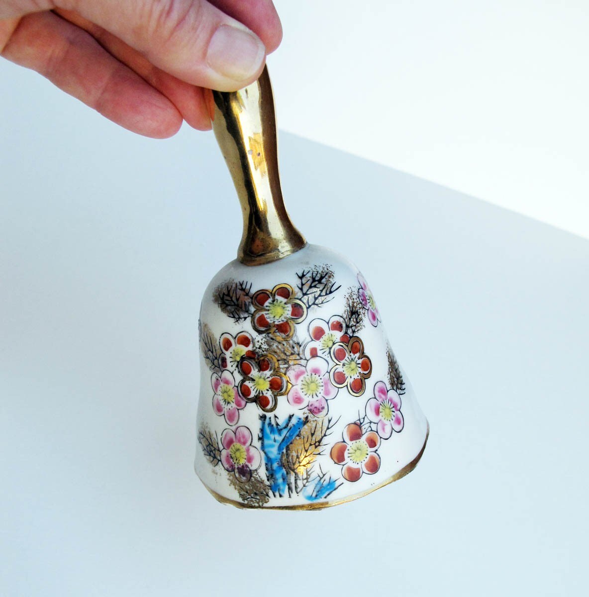 Antique Bell Hand Painted Porcelain Bell Cherry Blossom