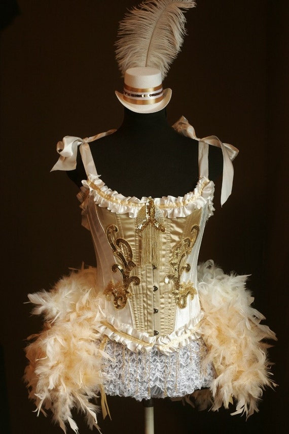 OLYMPIAN Burlesque Corset Costume white gold 1920S Saloon