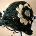 Crochet Green Olive Forest Raffia Hat beret with Cream Flower