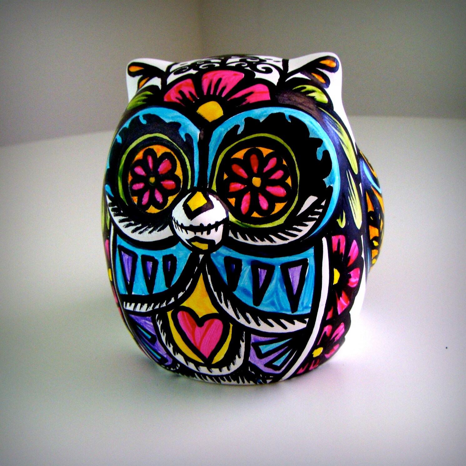Gufo in ceramica decor folk art tattoo giorno del di sewzinski