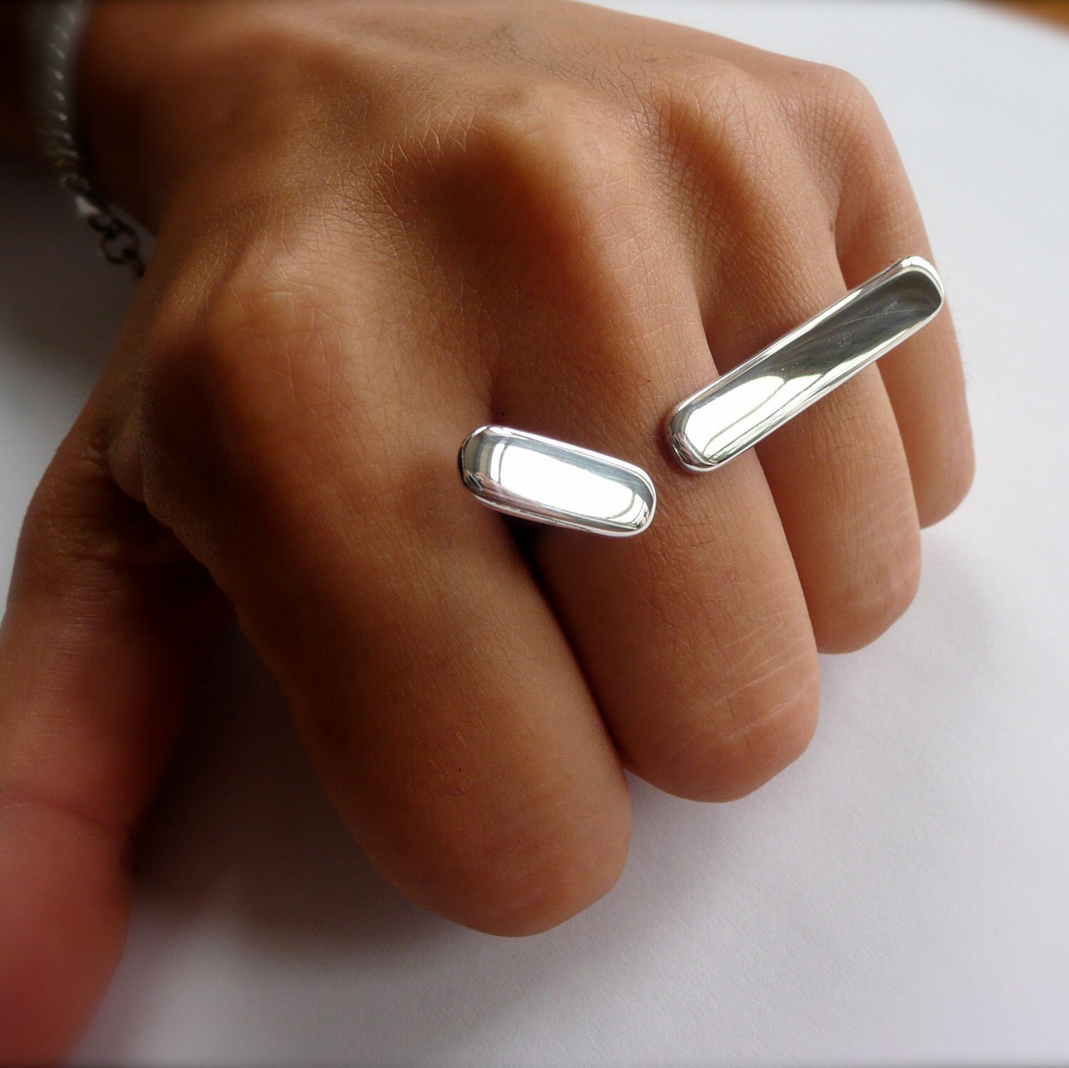 Super Bad Two Finger Adjustable Ring in Silver or Brass