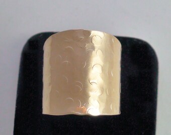 Wide Band Cigar Ring Hammered or Smooth Gold Tone Brass
