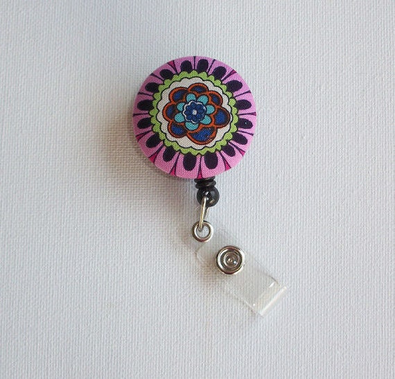 Items similar to Retractable ID Badge Holder - Fabric Button - Fancy ...