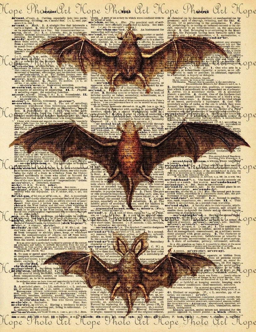 Vintage Bats Dictionary Halloween Digital Collage Sheet