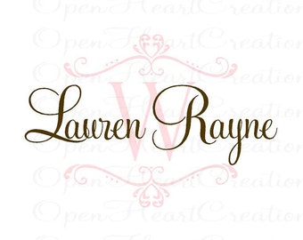 Nursery Wall Decal - Personalized Initial and Name Monogram Vinyl Wall Sticker -  Shabby Chic Heart Accents 22H x 32W FN0257