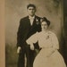 Vintage Wedding Photo - Shabby Wedding Dress, Wire Rim Glasses and Poofy Hairstyle - Identified - Antique Mounted Photo