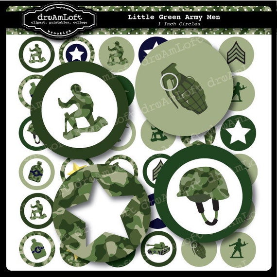 Little Green Army Men Collection 1 x 1 Inch Round Circles for