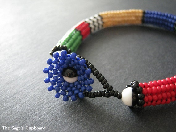 Color Block Rope Bracelet. Beaded Primary Colors with Black and White Stripes