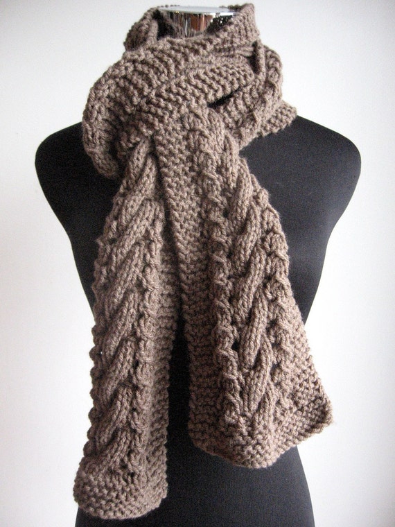 Taupe Hand Knit Scarf Knit Mens Accessory Heather by KnitsByNat