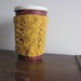 Yellow Cable and Lace Knit Coffee Cup Cozy Vegan Knits Knit Cup Cozy Yellow Knit Coffee Sleeve