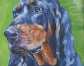 Black and Tan Coonhound art CANVAS print of LA Shepard painting 12x12 dog portrait Black and Tan Coonhound art CANVAS print of LA Shepard painting 12x12 dog portrait