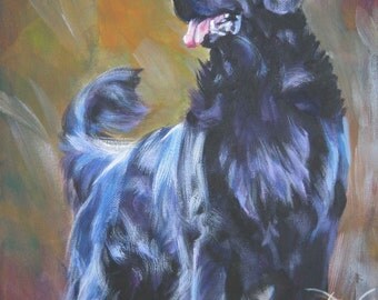 Flat Coated Retriever dog art CANVAS print of LA Shepard painting 8x10