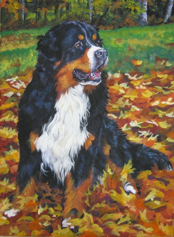 Bernese Mountain Dog art CANVAS print of LA Shepard painting