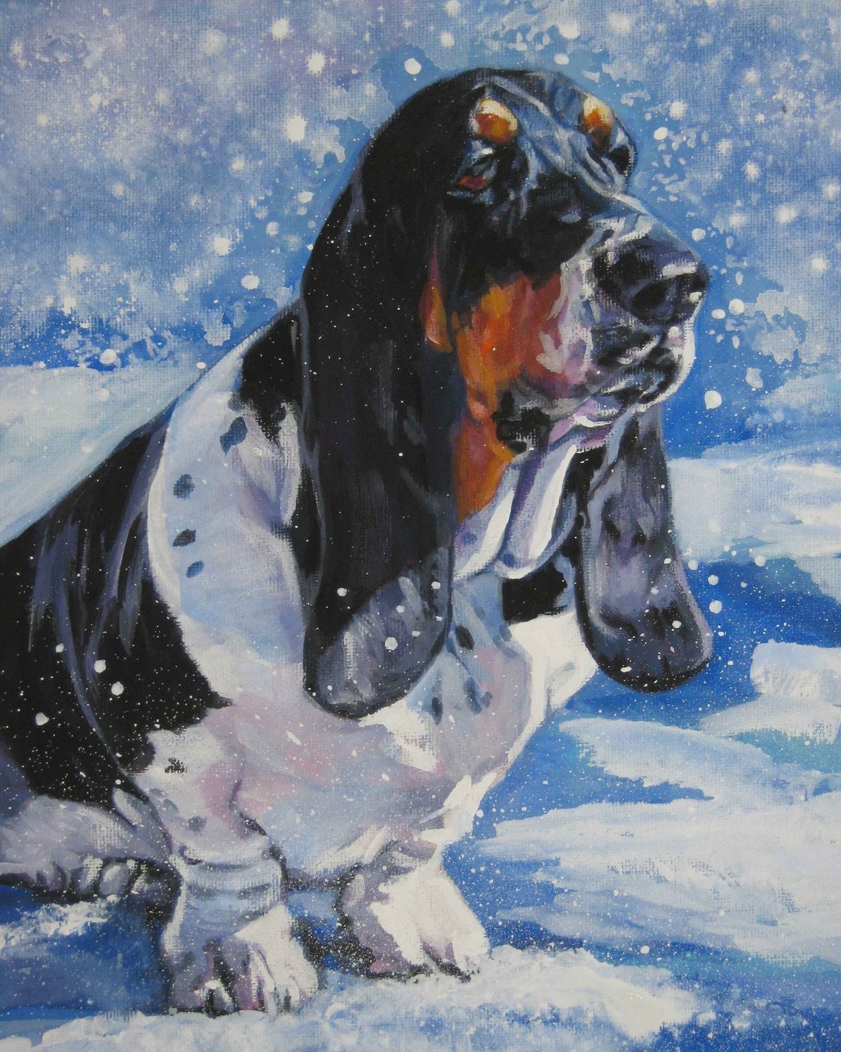 Basset Hound dog art CANVAS print of LA Shepard painting 8x10