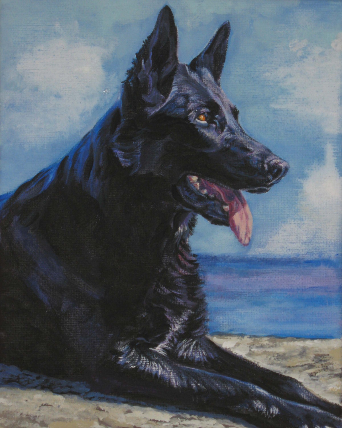 Black German Shepherd Dog Art Portrait Canvas Print Of La
