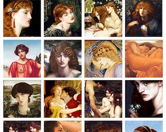 2x2 inches square tiles - Pre-Raphaelite - A4 Digital Collage Sheet - For unlimited prints