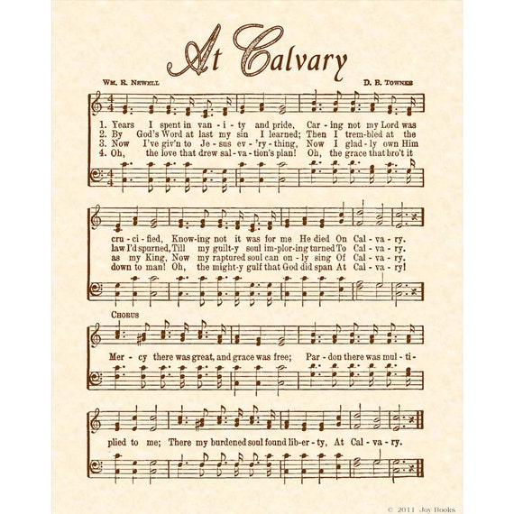 AT CALVARY 8 x 10 Antique Hymn Art Print on Natural