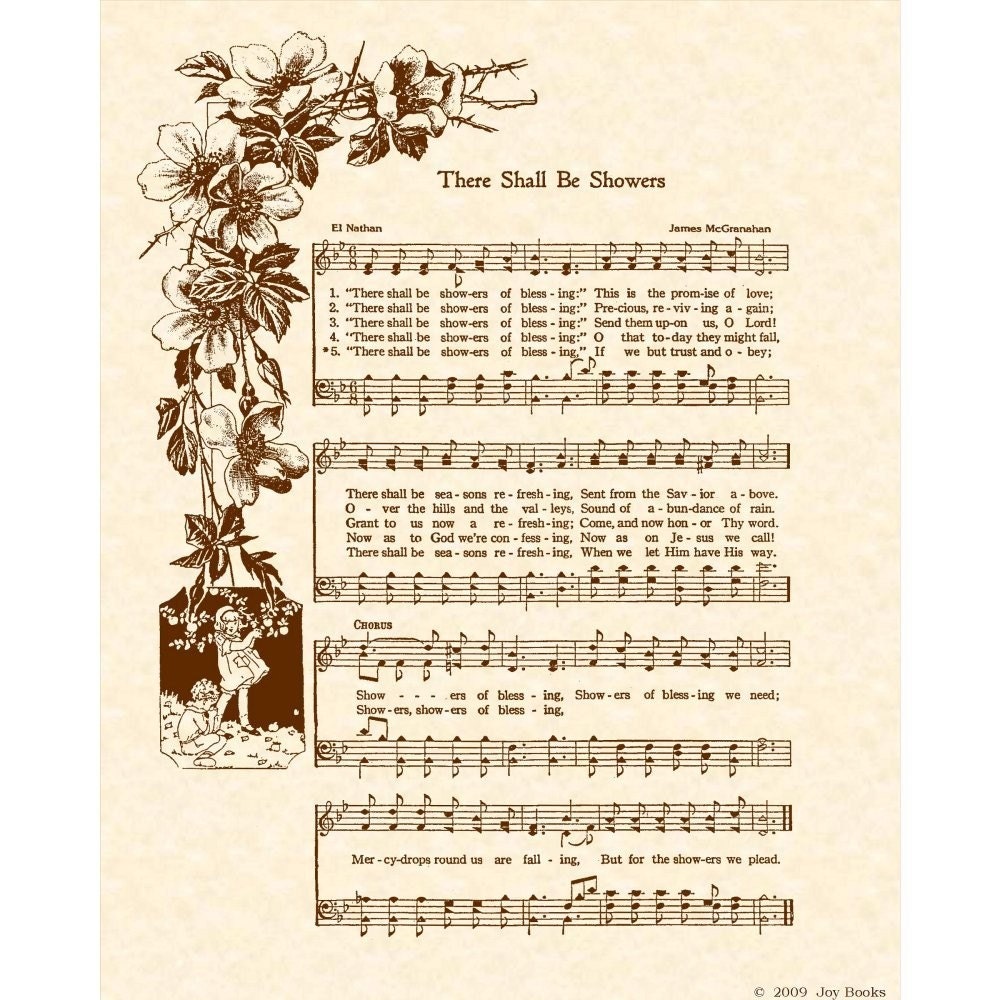 THERE SHALL BE Showers Of Blessing 8x10 Antique Hymn Art