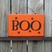 BOO Sign, Halloween, Scare, Fall, Autumn, Dark Orange, Black Lettering, Black Stars