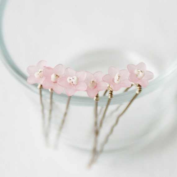 Pale Pink Flower Hair Pins Set of 6 Bridal Hair
