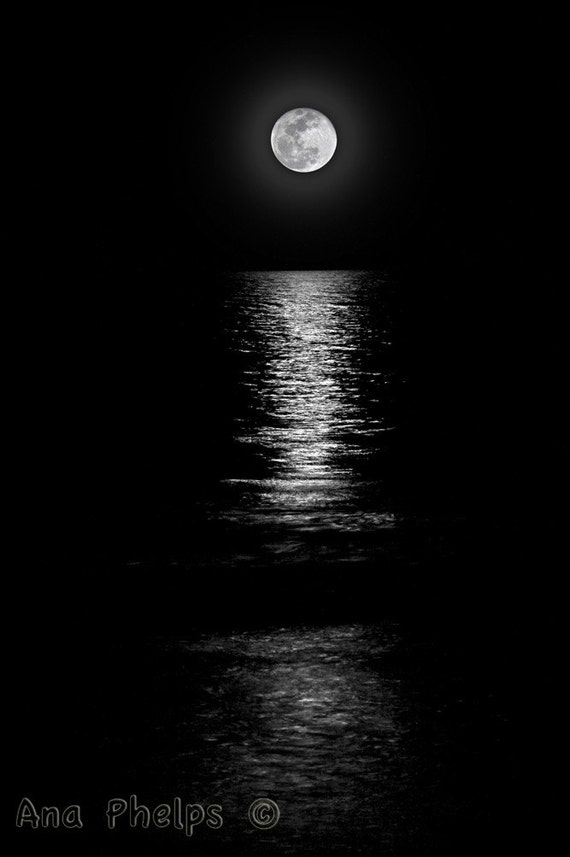 Items similar to Moon set in the Ocean. Black and White. Fine Art ...