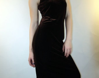 Vintage Brown Velvet DRESS, 1980s
