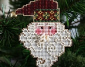 Santa Christmas Ornament - Santa Noel Cross Stitched and Beaded Holiday Tree Ornament - Free U.S. Shipping Santa Christmas Ornament - Santa Noel Cross Stitched and Beaded Holiday Tree Ornament - Free U.S. Shipping